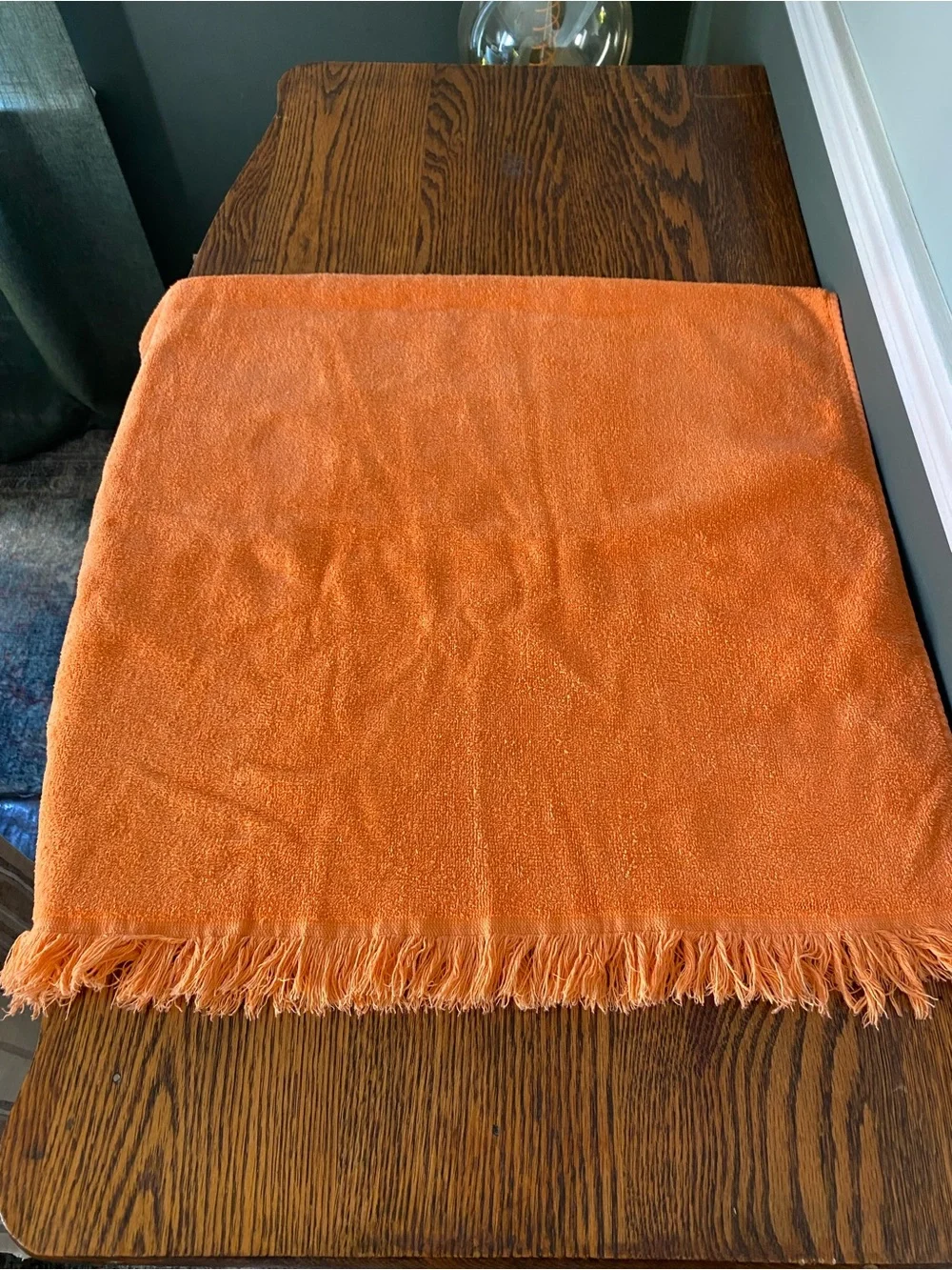 Vintage MCM Mid Century Cannon Orange Hand Towel and Bath Towel Set